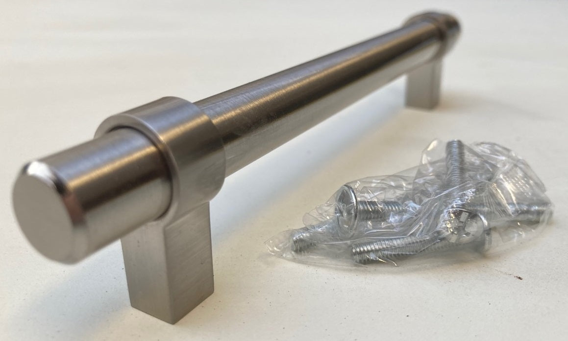 Stainless Steel Ringed T Bar Kitchen Cabinet Door Handle 128mm c/c 167mm long